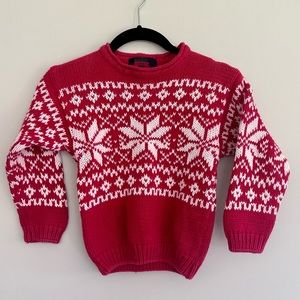 ⛷️VINTAGE Ski Red White Snowflake Christmas Kids Sweater